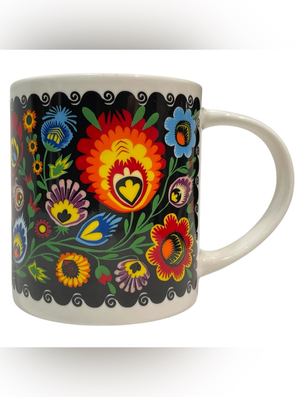 Vintage 2000s Czworka Poland Ceramic Mug - Polish Floral Łowicz Pattern